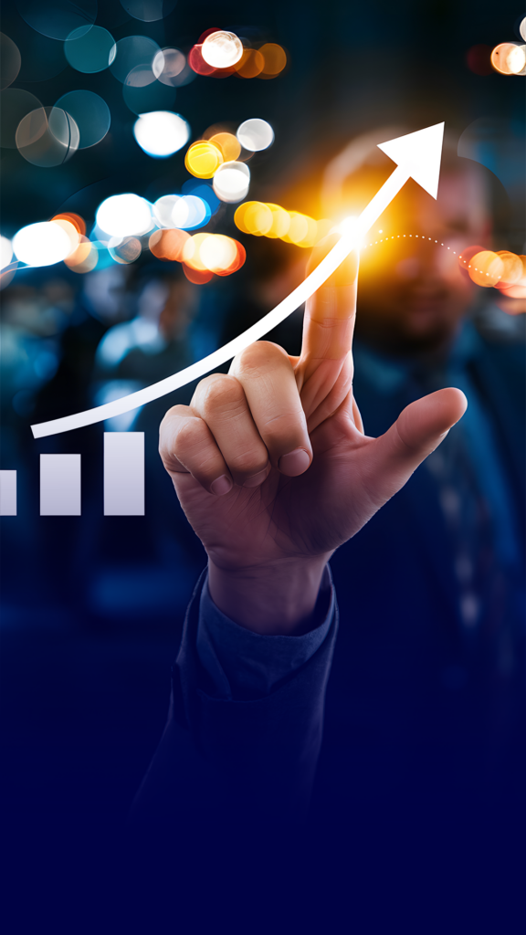Gráfico de crescimento apontando para cima simbolizando resultados positivos com plano de saúde empresarial da CEDplan